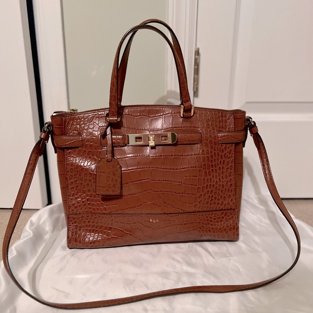 Ralph Lauren brown crocodile leather crossbody or handle tote.